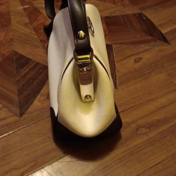 NWOT RALPH LAUREN BROWN LEATHER/CREME FABRIC HANDBAG - Picture 2 of 11